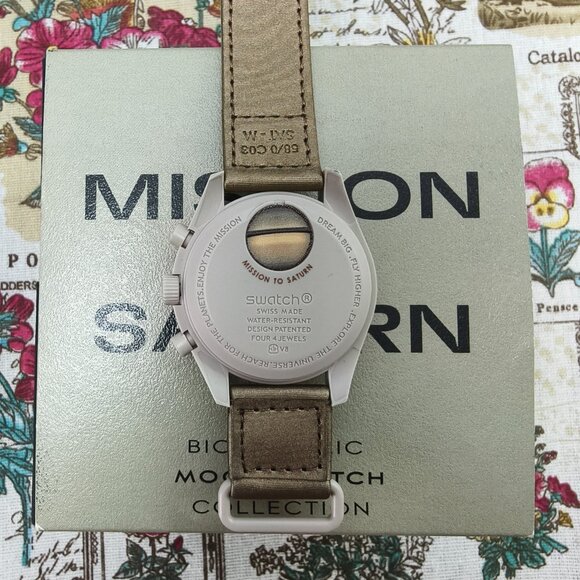 👑POSH NWT Swatch X Omega Bioceramic Moonswatch Mission To Saturn Watch - Picture 2 of 5